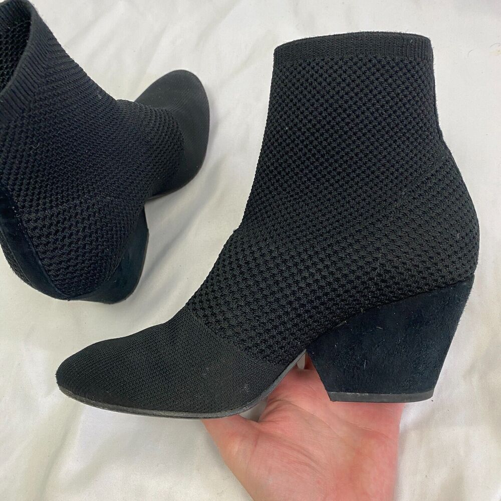 EILEEN FISHER Women's Size 6.5 Dahlia Black Mesh Knit Sock Booties Pull On Heels - Picture 5 of 7